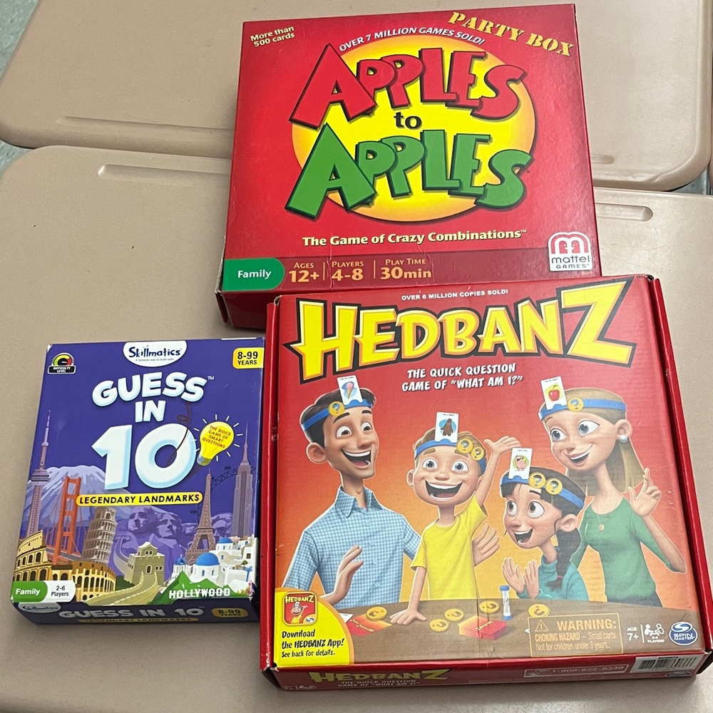 Guess in Ten, Headbanz, and Apples to Apples Game Bundle